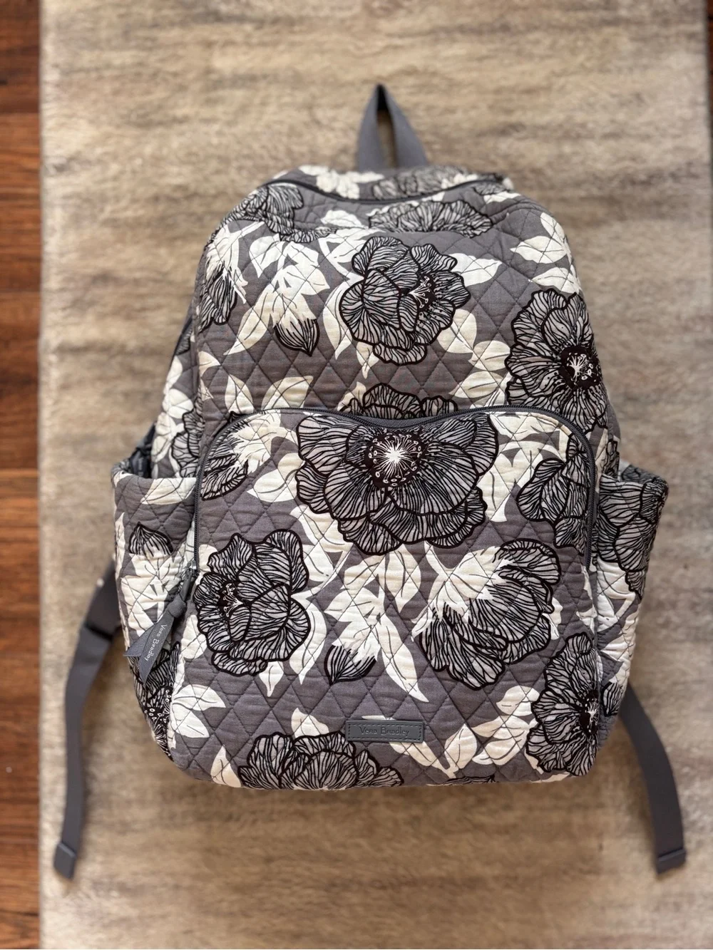Vera Bradley Gray and Cream Quilted Floral Backpack